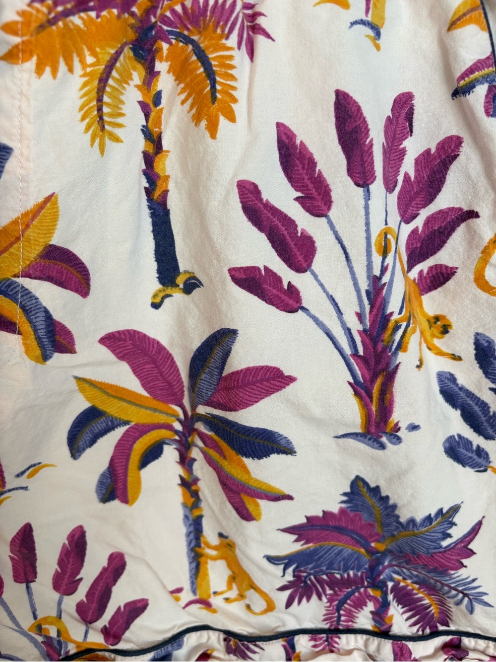 Tropical Palm Short Pajama Set in Cream with Purple & Yellow Print - Picture 9 of 10
